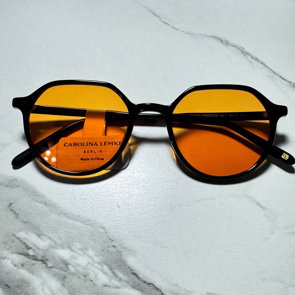 Carolina Lemke Berlin Hoof Black Geometric Sunglasses Orange Lens CL9131-1